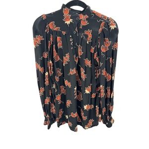 Paula & Mopitz Ibiza Black Floral Print Button Up Exagerated Sleeve Blouse M/L